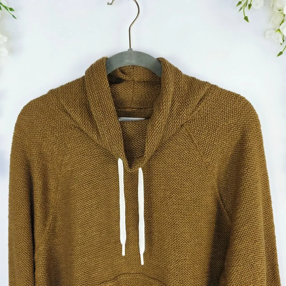 Aerie OFFLINE Hoodie Large Brown Textured Knit Thumbhole Pockets Cozy Athleisure